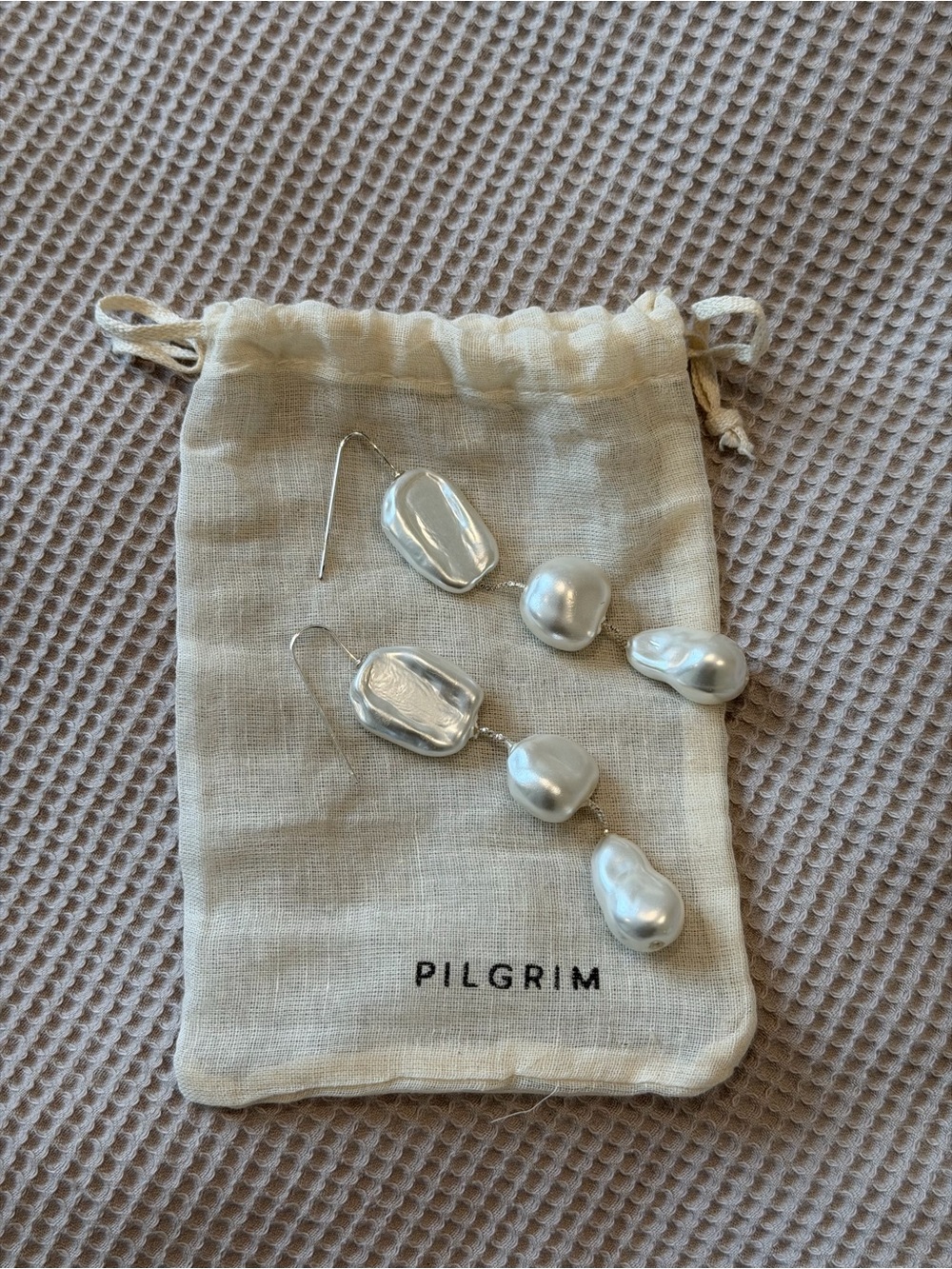 Pilgrim Silver and White Baroque Drop Earrings